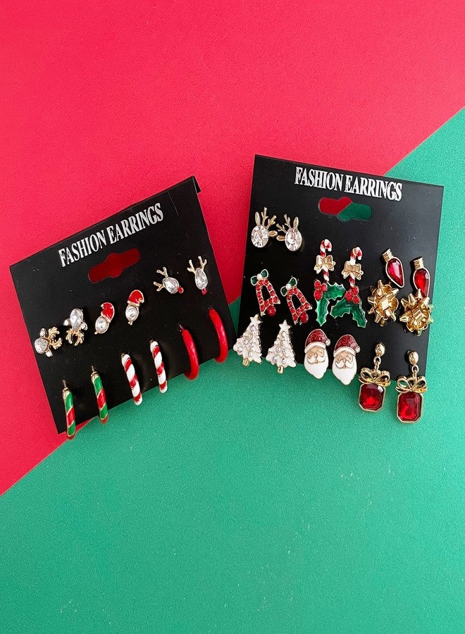 DOLLESS Christmas Stud Earrings for Women Chirstmas Tree Snowflake Bow Gift Box Santa Claus Gingerbread Earrings Set Xmas Holiday Gifts (A-15 Pairs) - Image 3